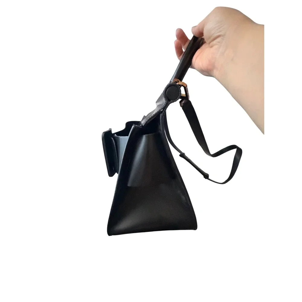 BOYY Karl 24 Black Leather Top Handle Bag with Oversized Buckle and Strap